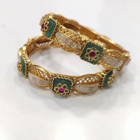 Tanish Art Jewellery Heritage Pota Stone And Meenakari Openable Bangles Set