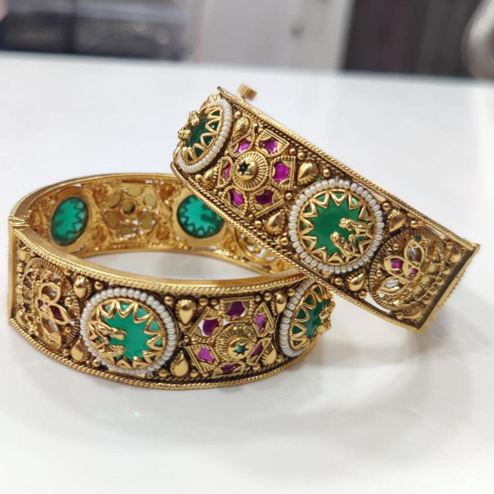 Tanish Art Jewellery Heritage Pota Stone And Pearl Openable Bangles Set