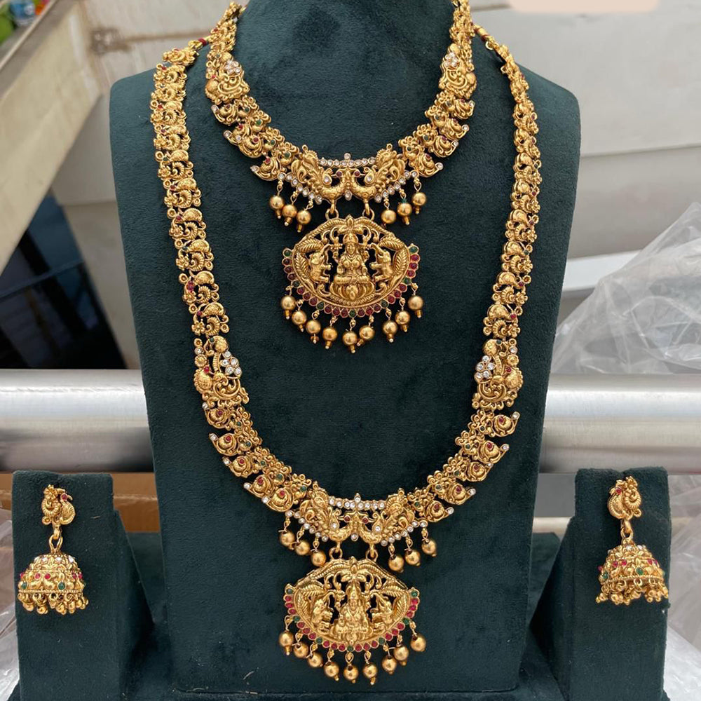 Tanish Art Jewellery Designer Pota Stone And Pearl Temple Double Necklace Set