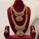 Tanish Art Jewellery Designer Pota Stone And Pearl Temple Double Necklace Set