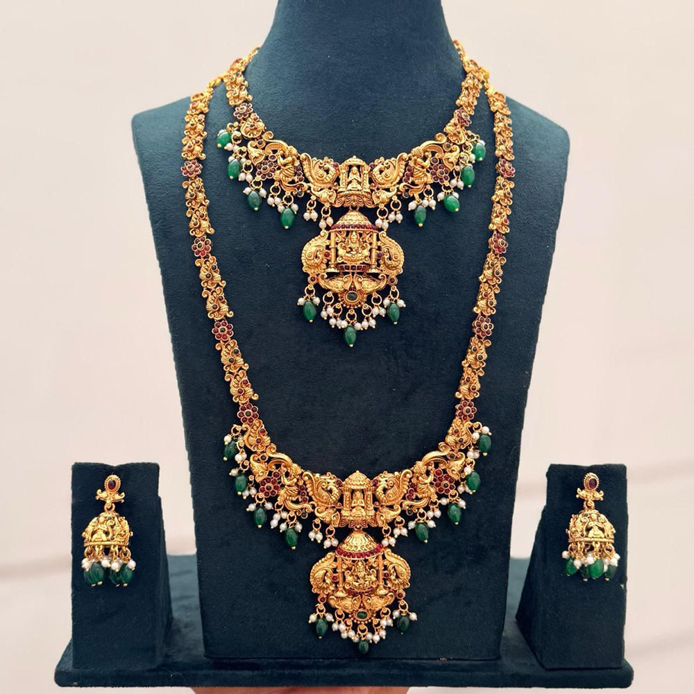Tanish Art Jewellery Designer Pota Stone And Pearl Temple Double Necklace Set