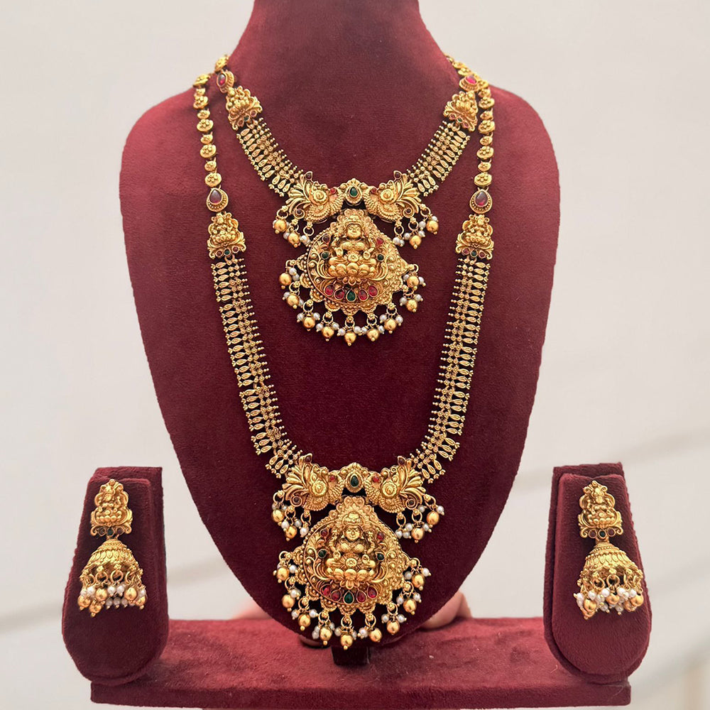 Tanish Art Jewellery Designer Pota Stone And Pearl Temple Double Necklace Set
