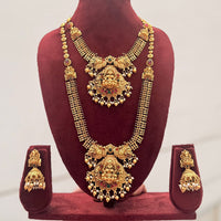 Tanish Art Jewellery Designer Pota Stone And Pearl Temple Double Necklace Set