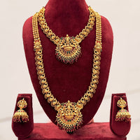 Tanish Art Jewellery Designer Pota Stone And Pearl Temple Double Necklace Set