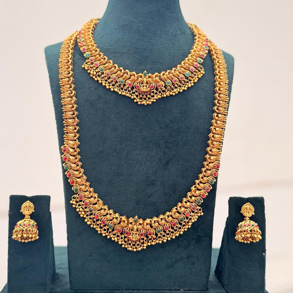 Tanish Art Jewellery Designer Pota Stone And Pearl Temple Double Necklace Set