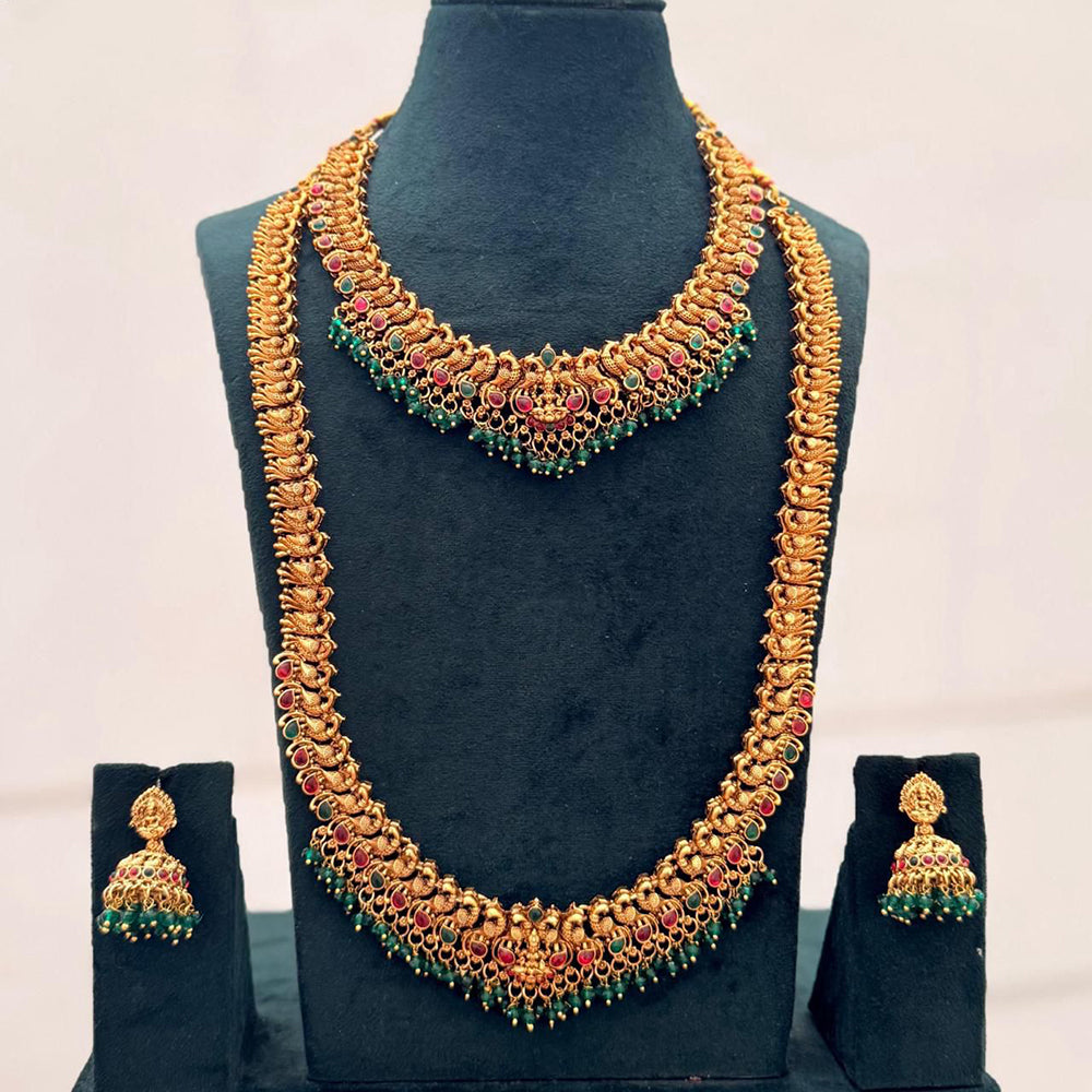 Tanish Art Jewellery Designer Pota Stone And Pearl Temple Double Necklace Set