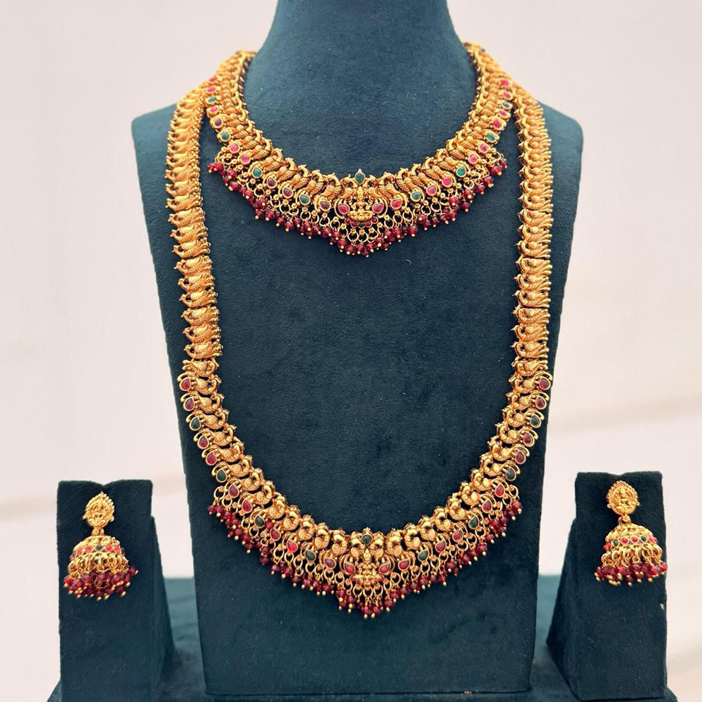 Tanish Art Jewellery Designer Pota Stone And Pearl Temple Double Necklace Set