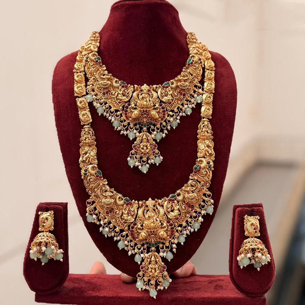 Tanish Art Jewellery Designer Pota Stone And Pearl Temple Double Necklace Set