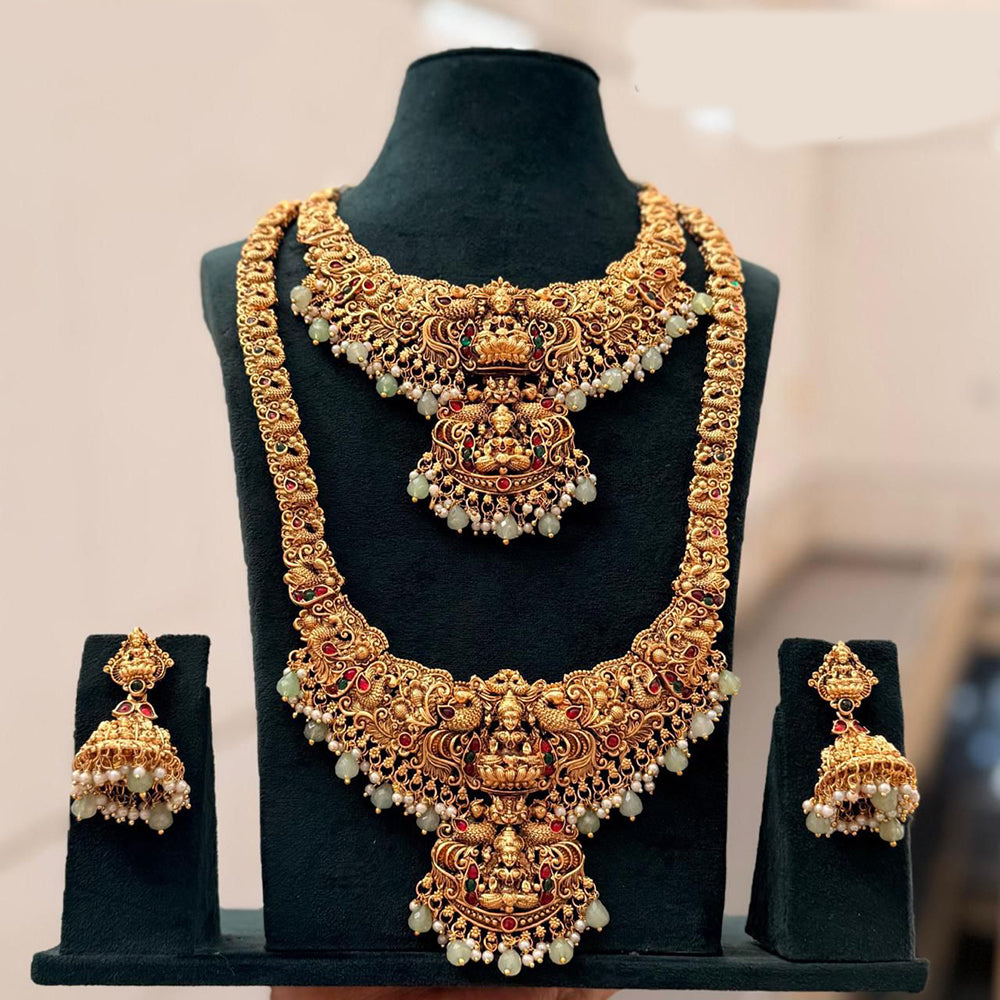 Tanish Art Jewellery Designer Pota Stone And Pearl Temple Double Necklace Set