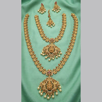 Tanish Art Jewellery Designer Pota Stone And Pearl Temple Double Necklace Set