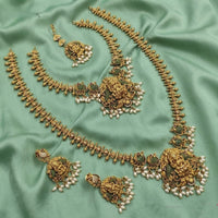 Tanish Art Jewellery Designer Pota Stone And Pearl Temple Double Necklace Set