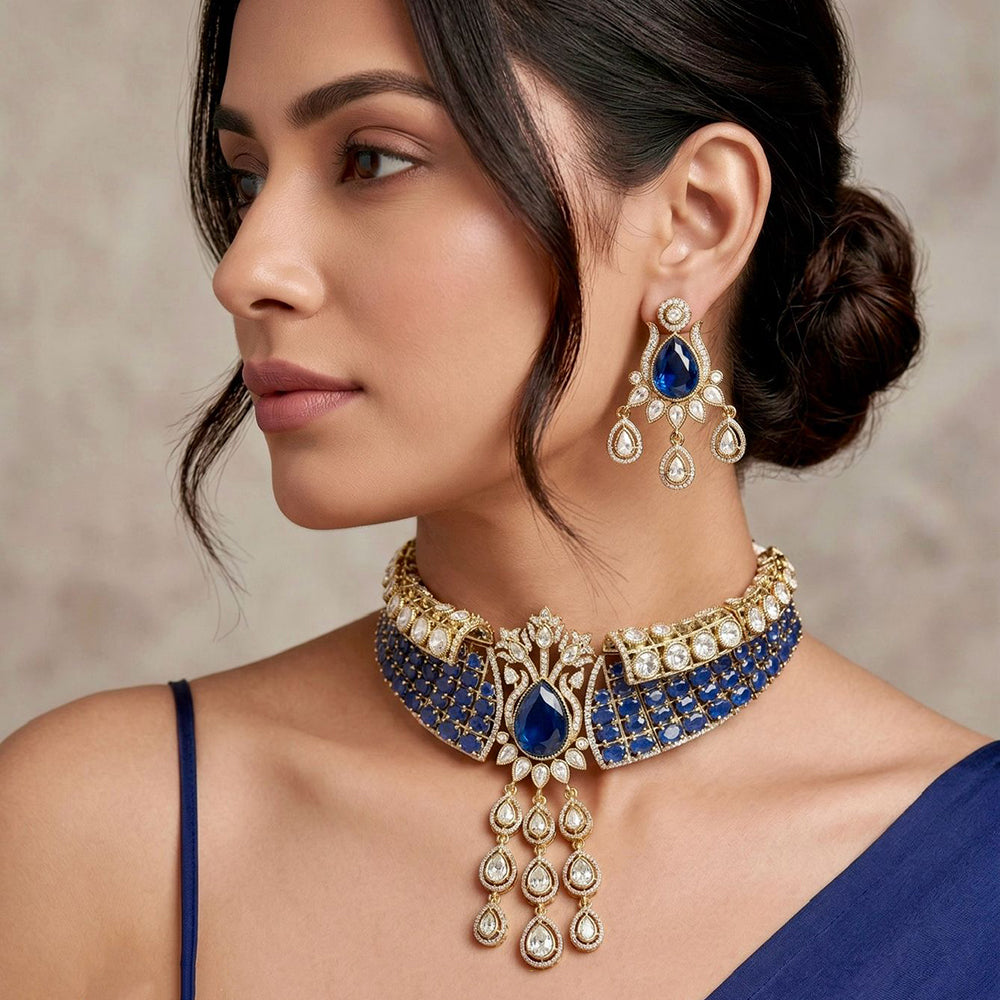 Tanish Art Jewellery Glamorous American Diamond Choker Necklace Set