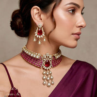 Tanish Art Jewellery Glamorous American Diamond Choker Necklace Set