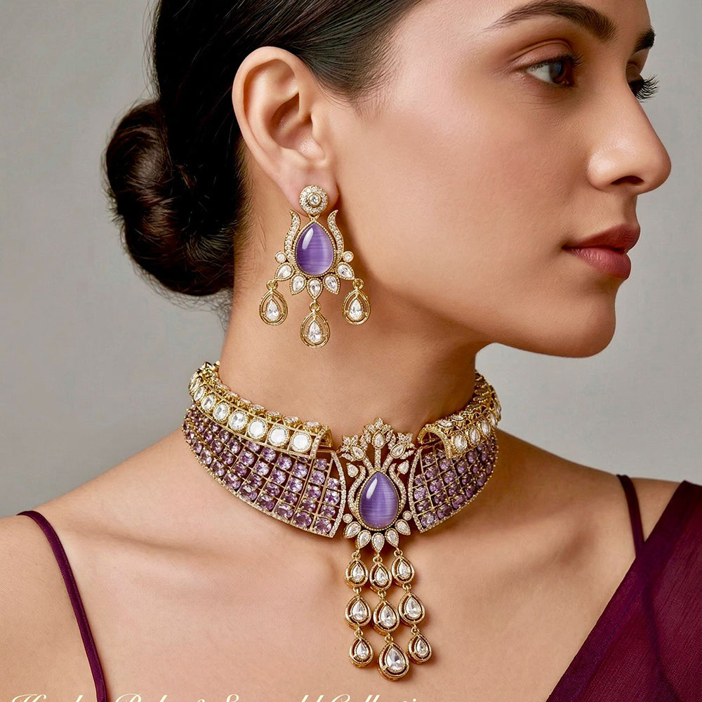 Tanish Art Jewellery Glamorous American Diamond Choker Necklace Set