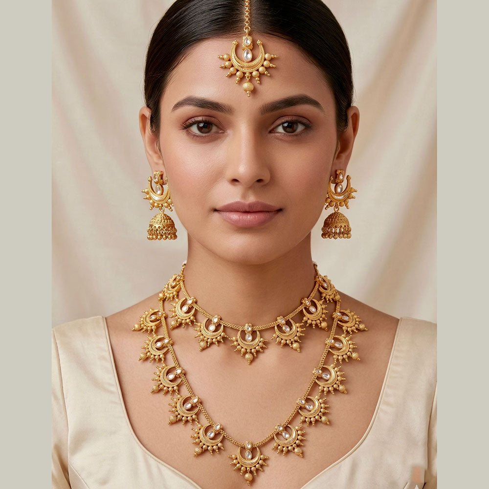 Tanish Art Jewellery Elegant Pota Stone And Pearl Dual Necklace Set