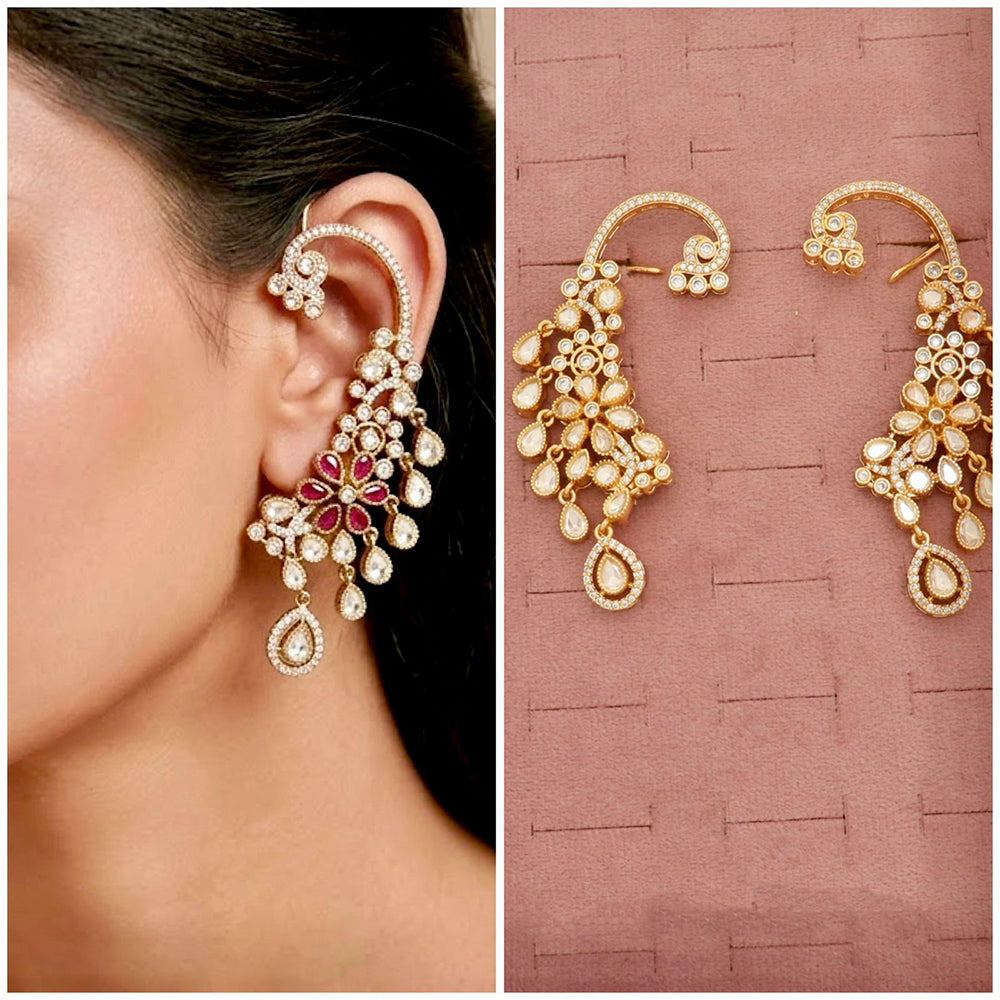 Tanish Art Jewellery Royal Kundan Stone Earcuff Dangler Earrings