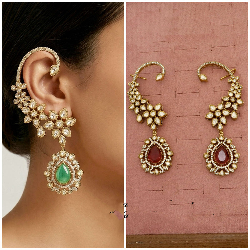 Tanish Art Jewellery Royal American  Diamond Earcuff Dangler Earrings