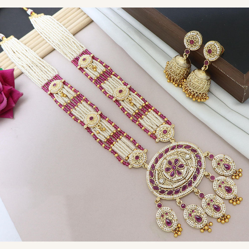 Tanish Art Jewellery Classic Pota Stone And Pearl Long Necklace Set 