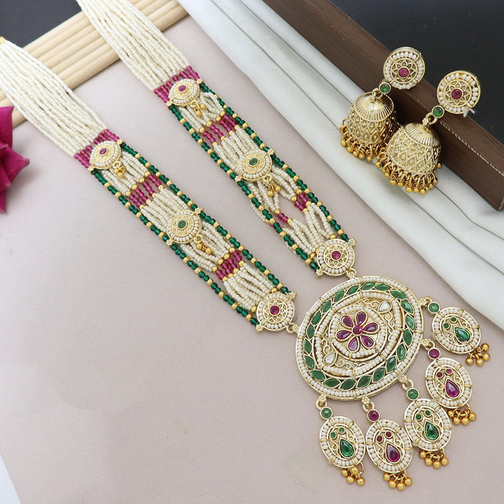 Tanish Art Jewellery Classic Pota Stone And Pearl Long Necklace Set