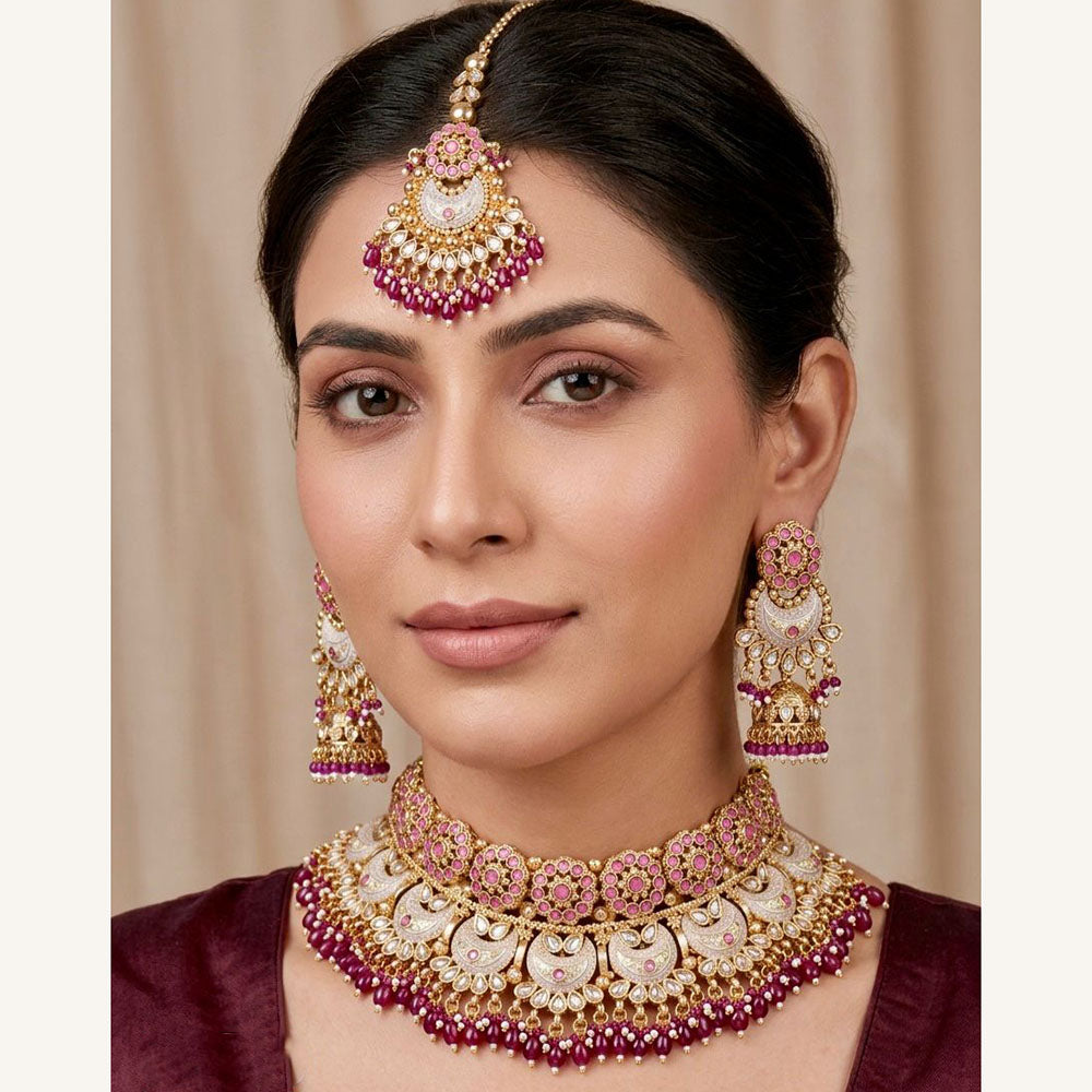 Tanish Art Jewellery Elegant Pota Stone And Meenakari Choker Necklace Set