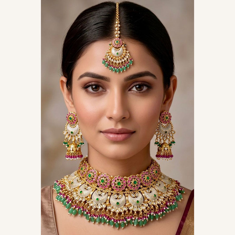 Tanish Art Jewellery Elegant Pota Stone And Meenakari Choker Necklace Set