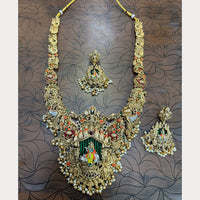 Tanish Art Jewellery Pearl And Beads Heritage Meenakari Temple Necklace Set 