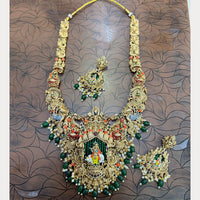 Tanish Art Jewellery Pearl And Beads Heritage Meenakari Temple Necklace Set