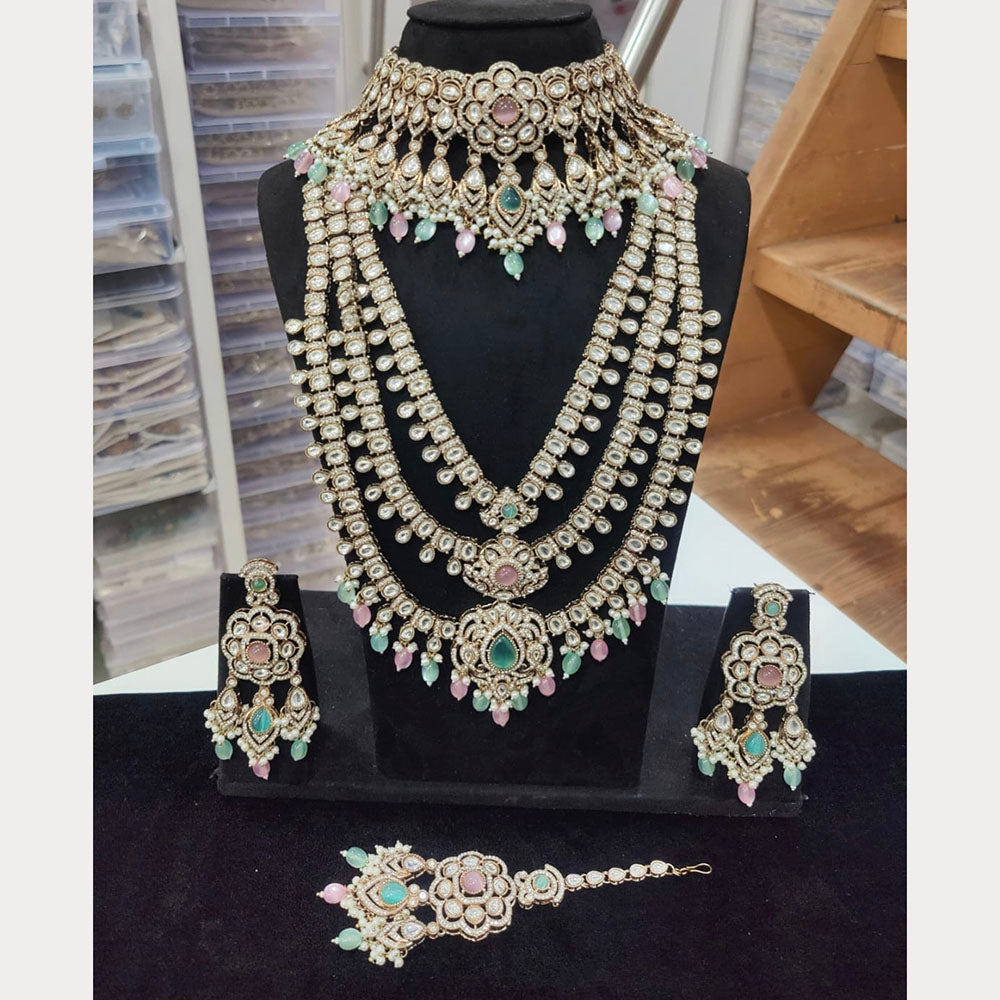 Tanish Art Jewellery Grand Polki Kundan Pearl And Beads Double Necklace Set