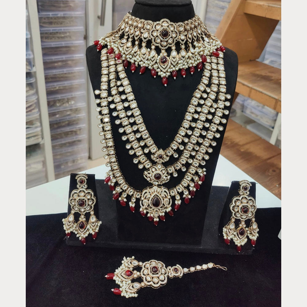 Tanish Art Jewellery Grand Polki Kundan Pearl And Beads Double Necklace Set