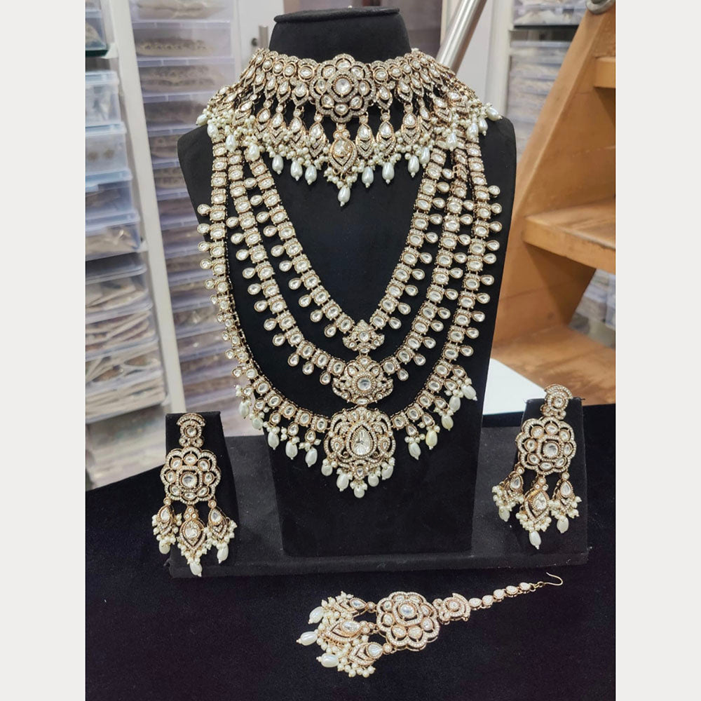 Tanish Art Jewellery Grand Polki Kundan Pearl And Beads Double Necklace Set