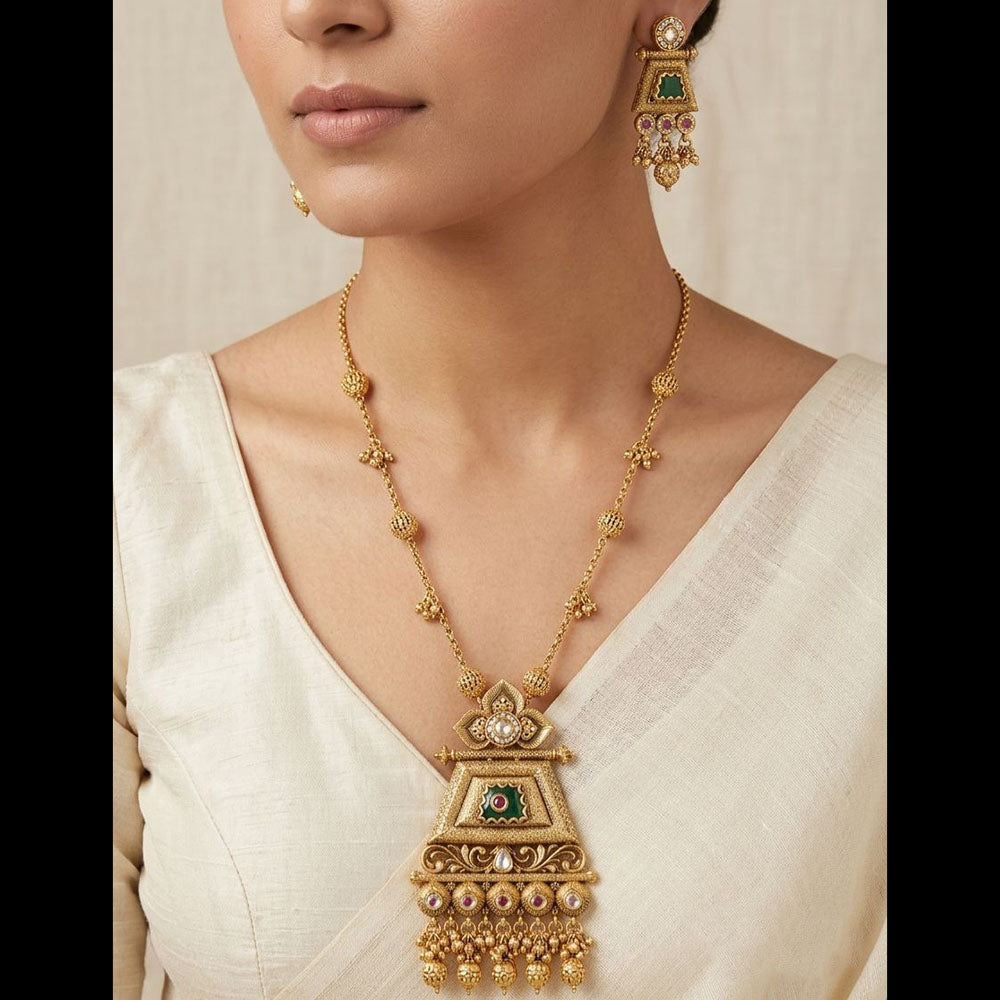 Tanish Art Jewellery Pota Stone And Pearl Necklace Set 