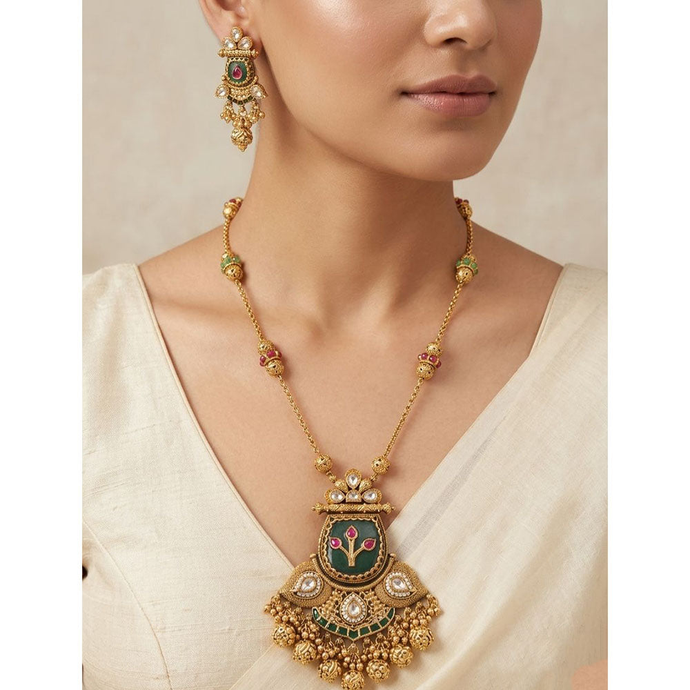 Tanish Art Jewellery Pota Stone And Pearl Necklace Set 