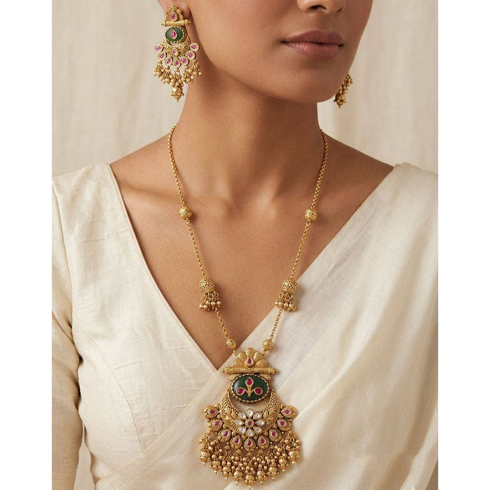 Tanish Art Jewellery Pota Stone And Pearl Necklace Set 