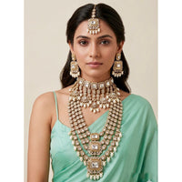 Tanish Art Jewellery Pota Stone Pearl And Beads Double Necklace Set