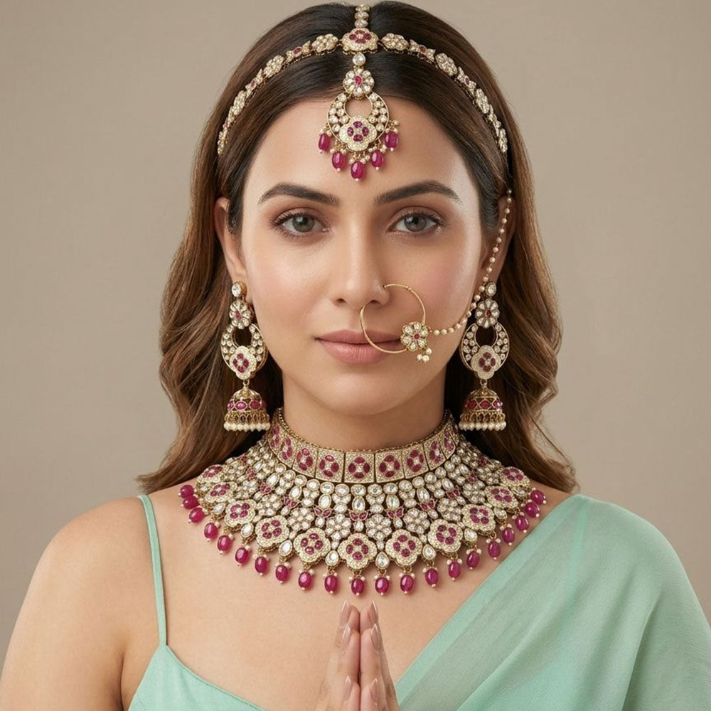 Tanish Art Jewellery Graceful Kundan Stone Semi-Bridal Choker Necklace Set