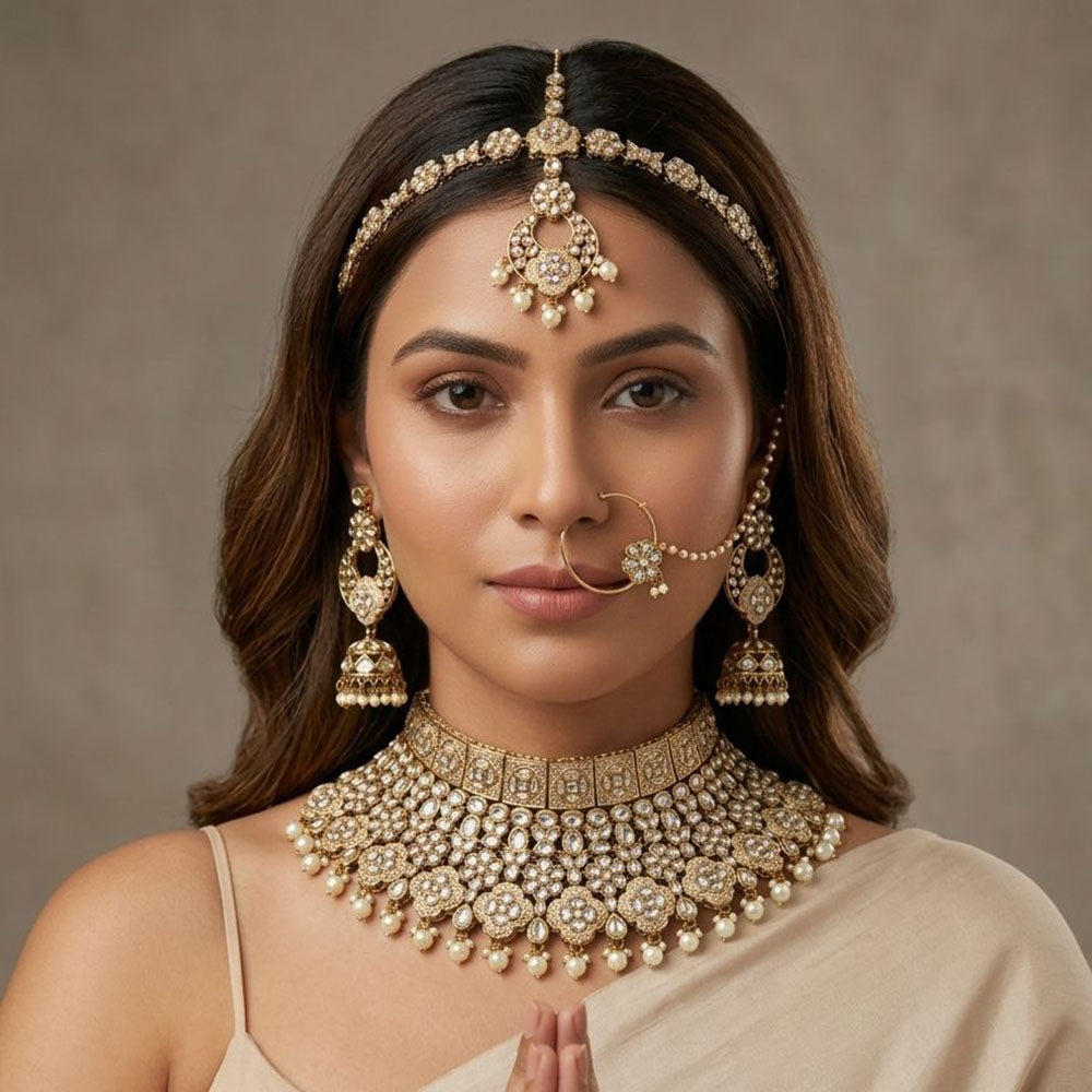 Tanish Art Jewellery Graceful Kundan Stone Semi-Bridal Choker Necklace Set