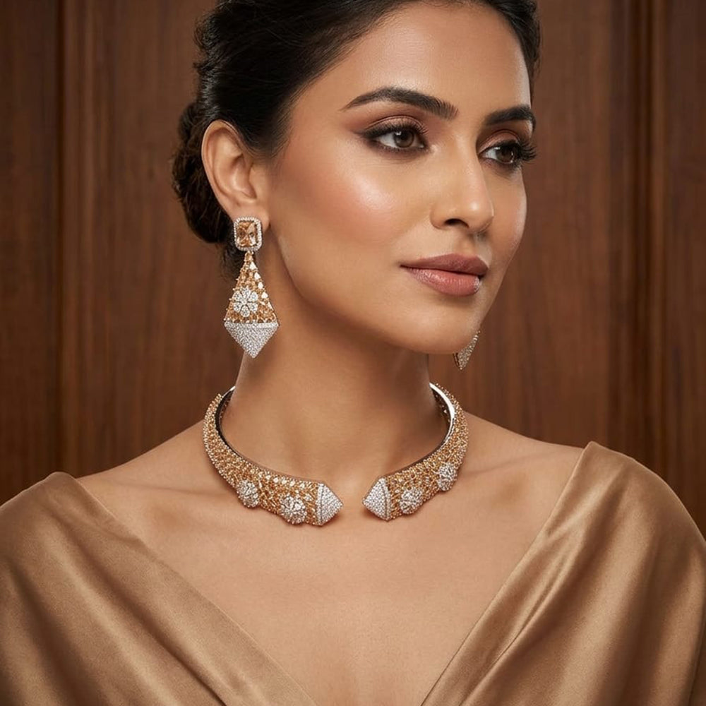 Tanish Art Jewellery Glamorous American Diamond Choker Necklace Set