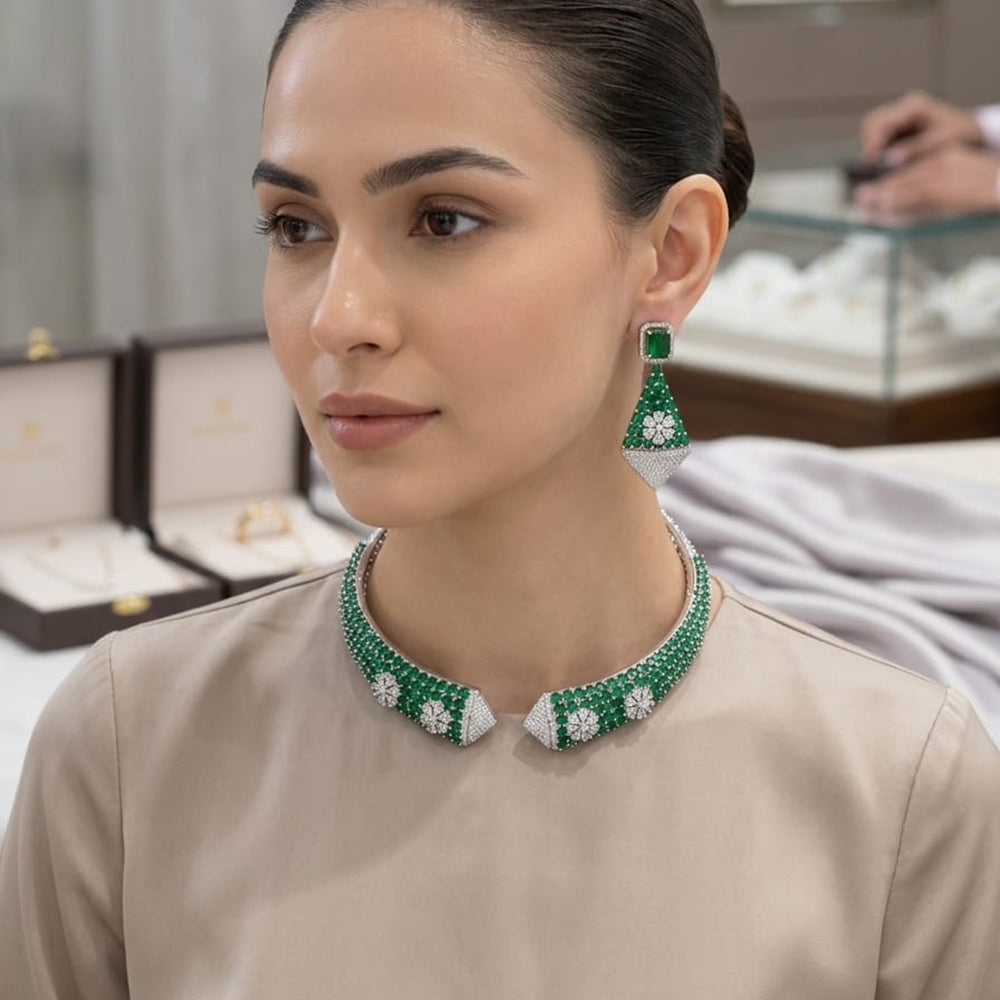 Tanish Art Jewellery Glamorous American Diamond Choker Necklace Set