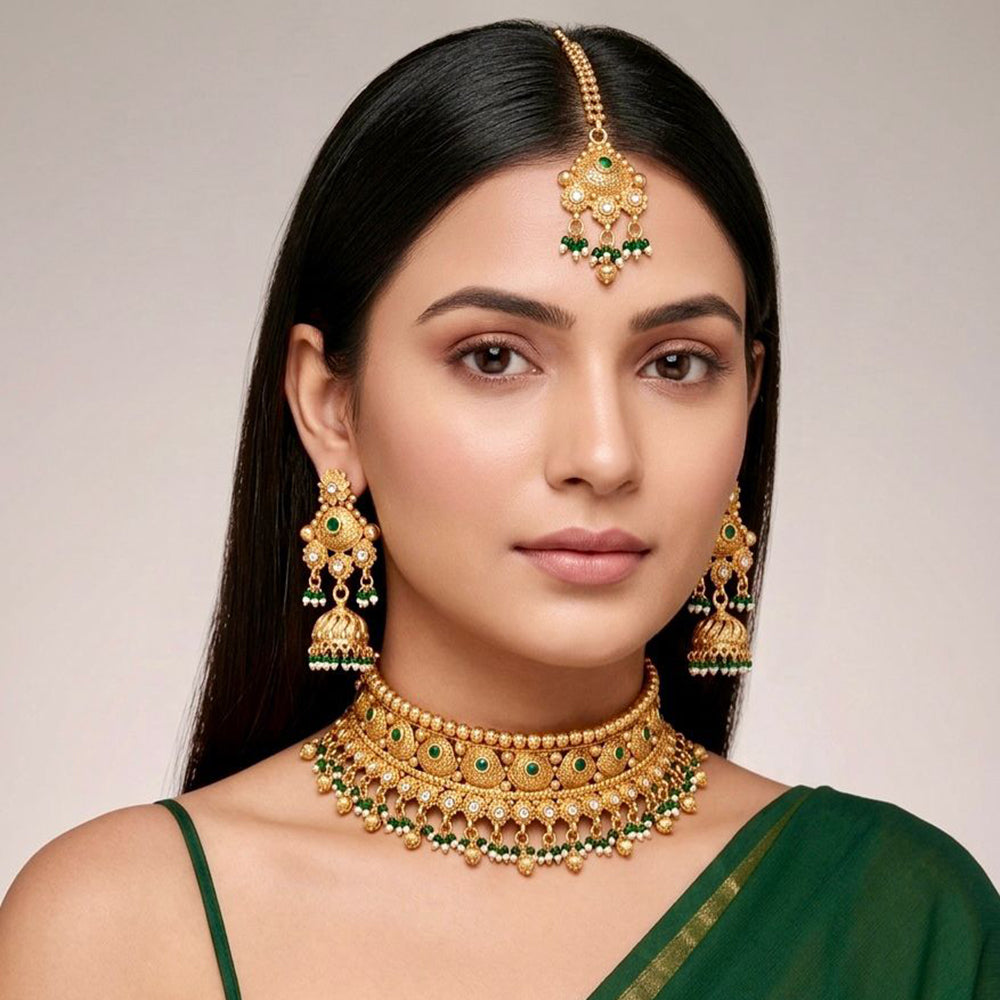 Tanish Art Jewellery Pota Stone Pearl And Beads Choker Necklace Set