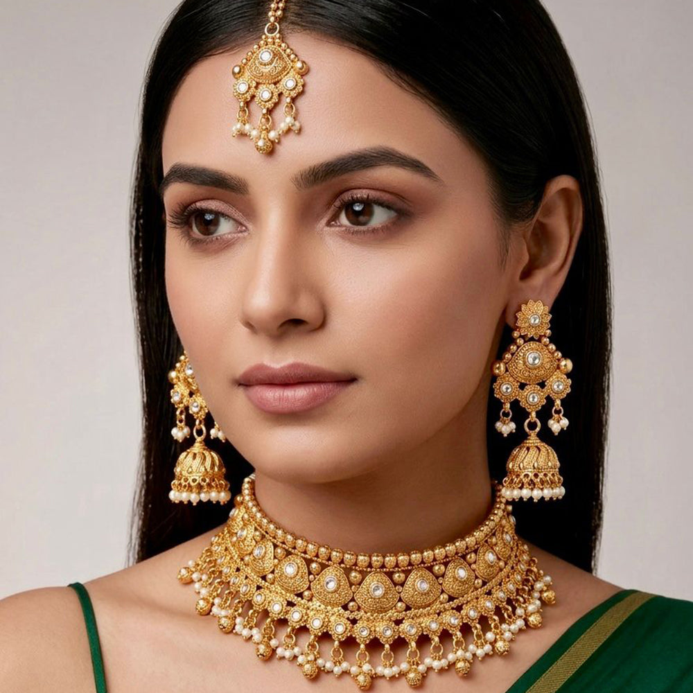 Tanish Art Jewellery Pota Stone Pearl And Beads Choker Necklace Set