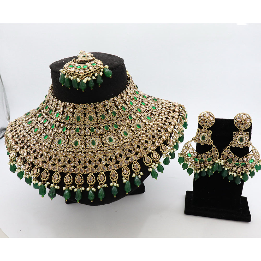 Tanish Art Jewellery Glamorous Crystal Stone Pearl And Beads Choker Necklace Set