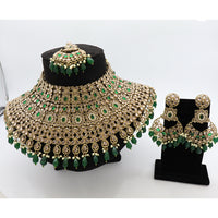 Tanish Art Jewellery Glamorous Crystal Stone Pearl And Beads Choker Necklace Set