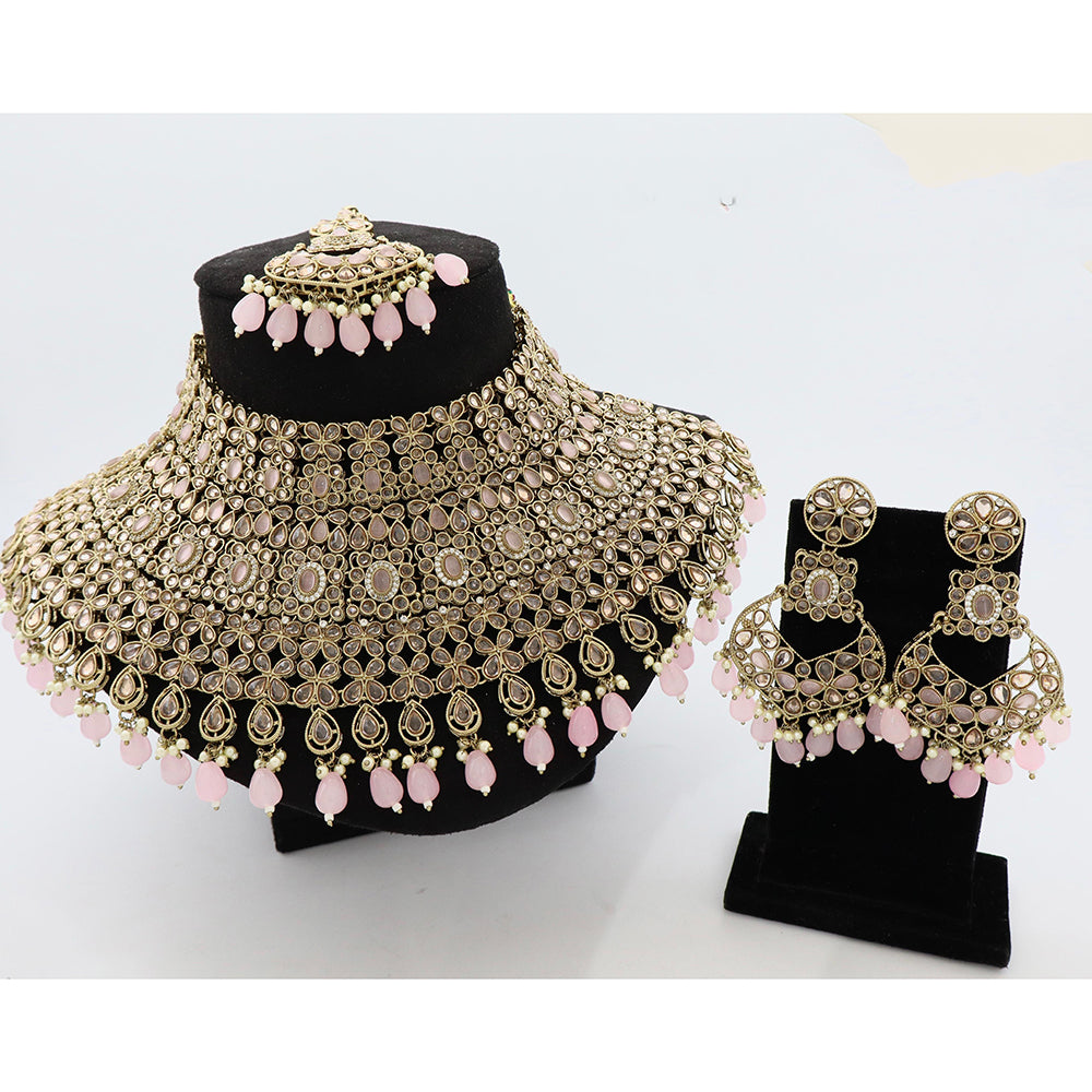 Tanish Art Jewellery Glamorous Crystal Stone Pearl And Beads Choker Necklace Set