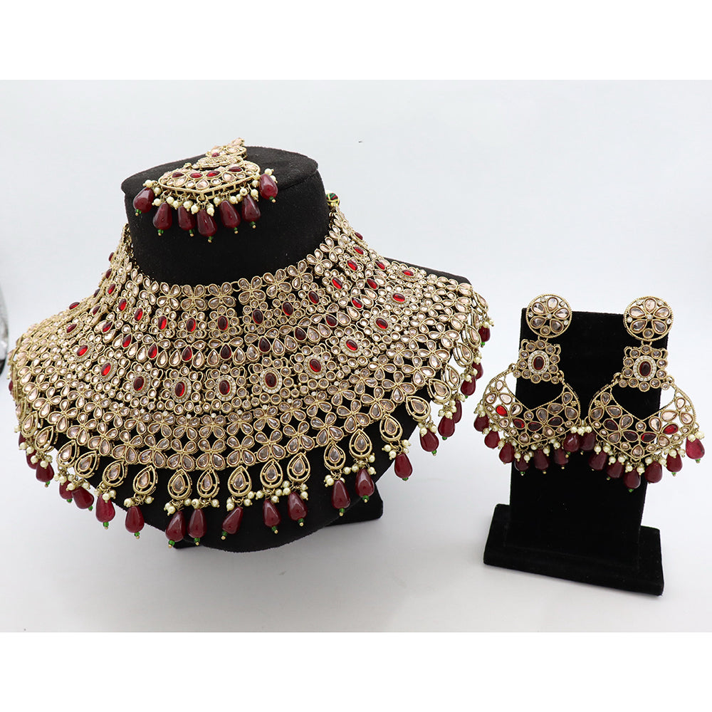 Tanish Art Jewellery Glamorous Crystal Stone Pearl And Beads Choker Necklace Set