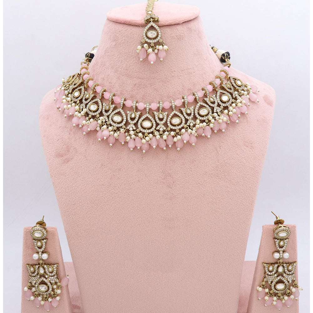 Tanish Art Jewellery Polki Kundan Pearl And Beads Choker Necklace Set