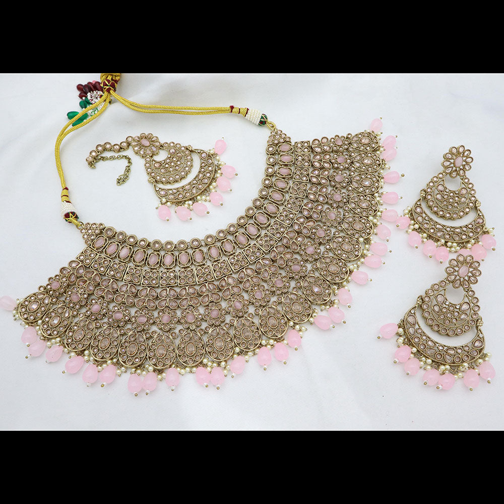 Tanish Art Jewellery Glamorous Crystal Stone Pearl And Beads Choker Necklace Set