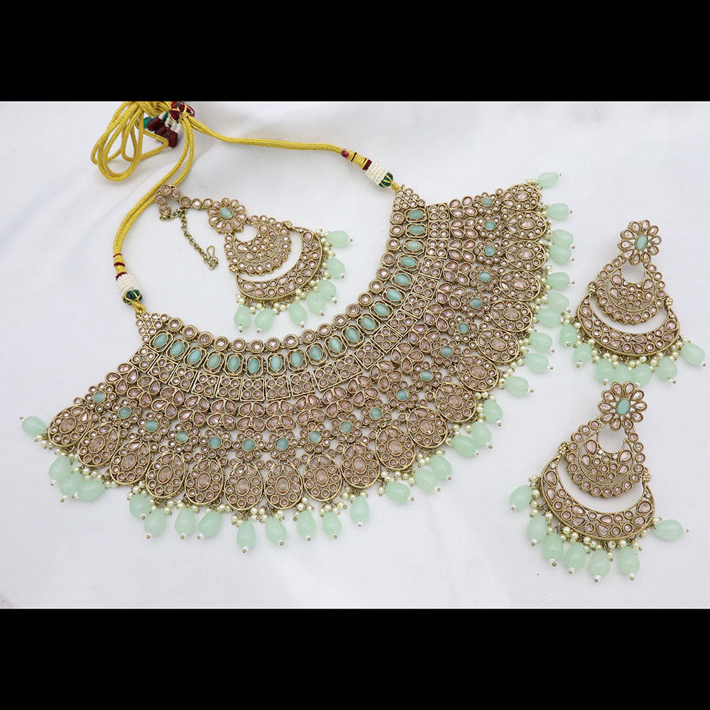 Tanish Art Jewellery Glamorous Crystal Stone Pearl And Beads Choker Necklace Set
