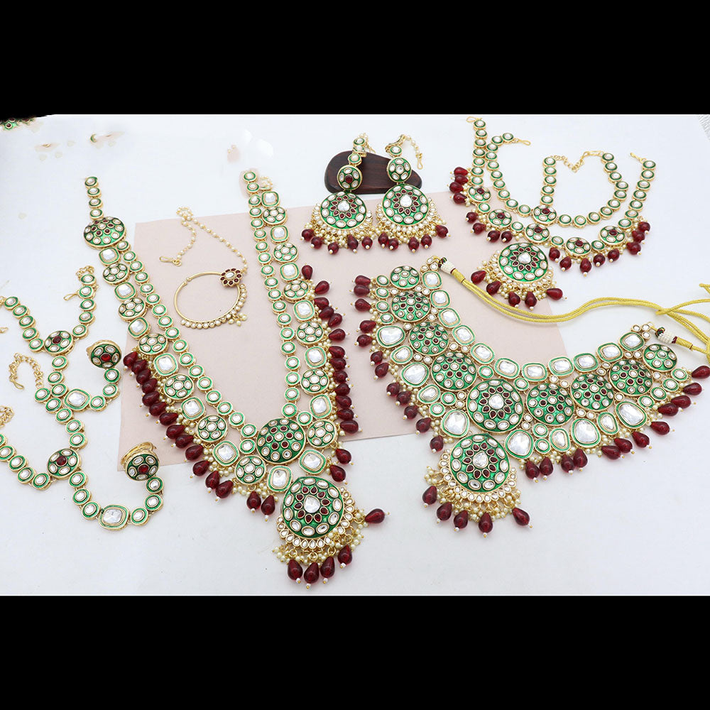 Tanish Art Polki Kundan Meenakari Pearl & Beads Bridal Jewellery Set
