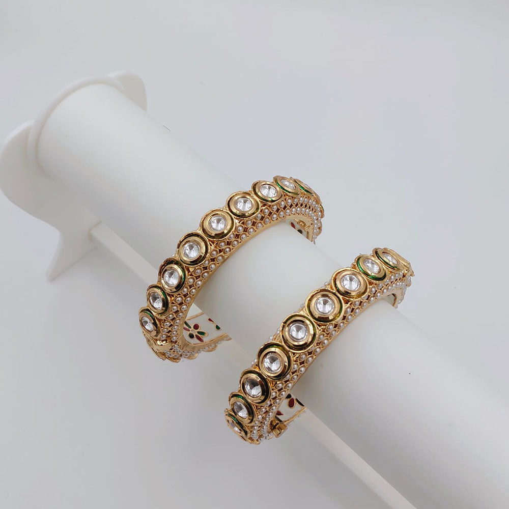 Tanish Art Jewellery Stylish Kundan Stone And Meenakari  Pearl Openable Bangles Set