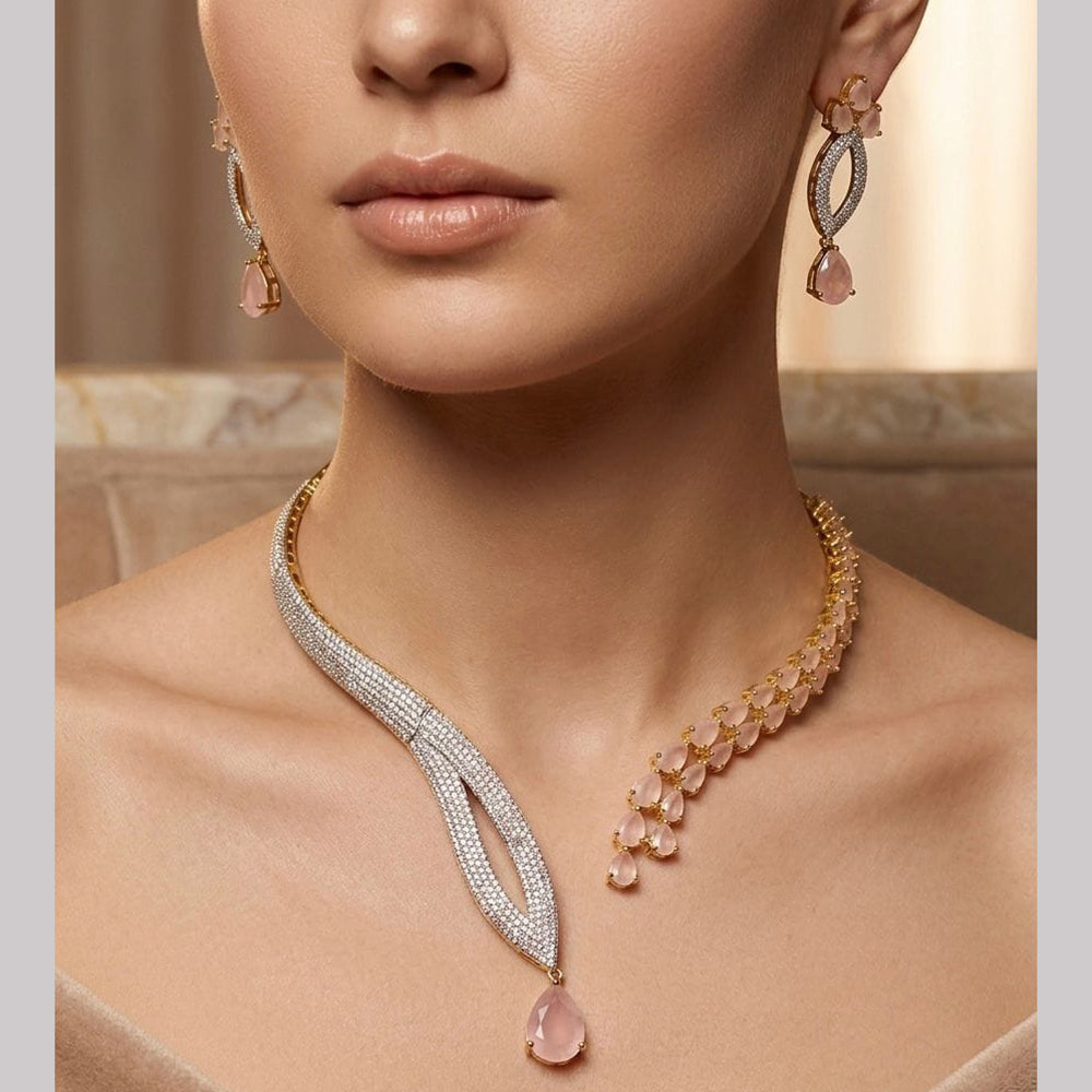 Tanish Art Jewellery Gold Plated Stunning American Diamond Royal Necklace Set